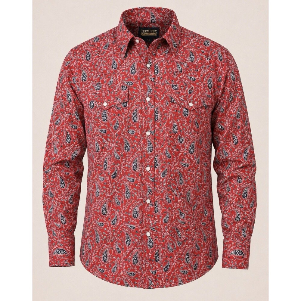 Cremieux Premium Denim XL Red Paisley Pearl Snap Western Shirt Ranch Wear
